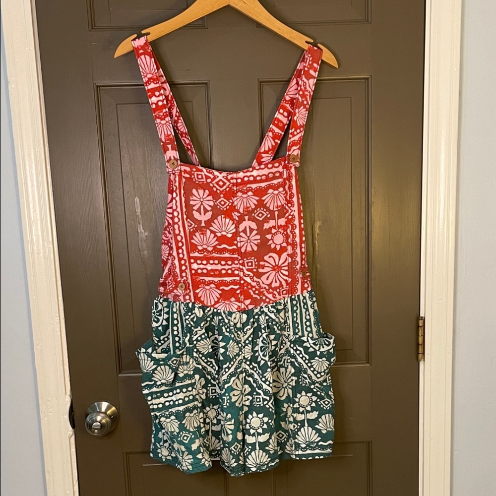 Free People Teal and Coral Patterned Romper